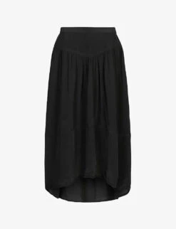 AllSaints Kaye Asymmetric-hem Woven Midi Skirt
