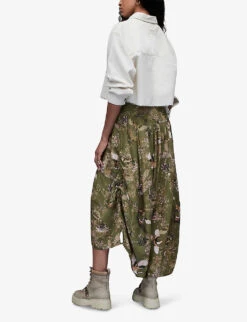 AllSaints Kaye Peggy Patterned Regular-fit Woven Midi Skirt -Ted Bakee Fashion Shop R04131449 KHAKIGREEN ALT03