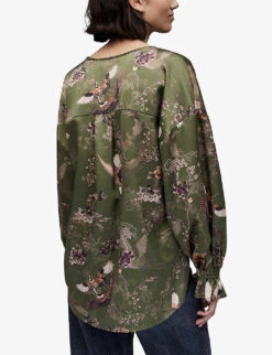 AllSaints Penny Peggy V-neck Regular-fit Recycled-polyester Top -Ted Bakee Fashion Shop R04131450 KHAKIGREEN ALT03