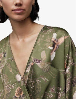 AllSaints Penny Peggy V-neck Regular-fit Recycled-polyester Top -Ted Bakee Fashion Shop R04131450 KHAKIGREEN ALT04