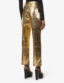 Lupe Metallic Wide-leg High-rise Faux-leather Trousers -Ted Bakee Fashion Shop R04132246 GOLD ALT03