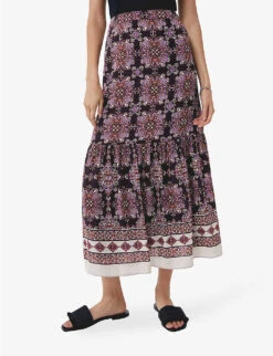 Ikks Graphic-print Crepe-voile Midi Skirt -Ted Bakee Fashion Shop R04133248 RASPBERRY ALT02