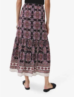 Ikks Graphic-print Crepe-voile Midi Skirt -Ted Bakee Fashion Shop R04133248 RASPBERRY ALT03