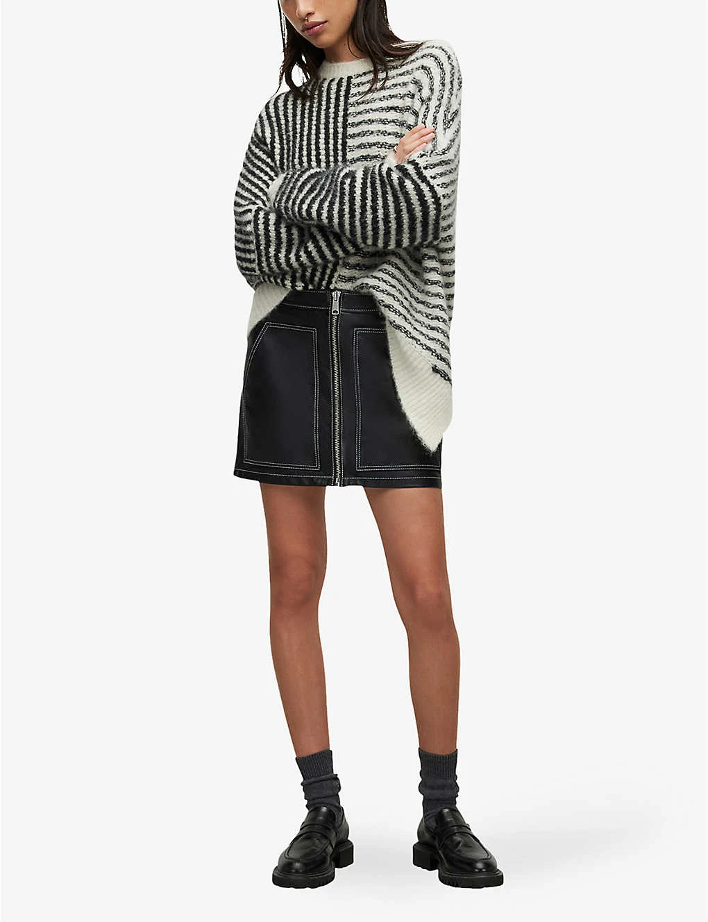 AllSaints Cleo Zip-front Leather Mini Skirt 2 AllSaints Cleo Zip-front Leather Mini Skirt - Image 2