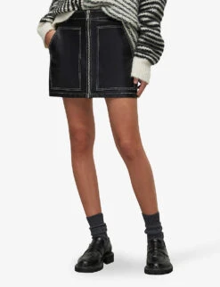 AllSaints Cleo Zip-front Leather Mini Skirt 7 AllSaints Cleo Zip-front Leather Mini Skirt -Ted Bakee Fashion Shop R04133435 BLACK ALT02