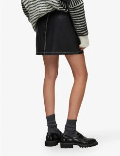 AllSaints Cleo Zip-front Leather Mini Skirt 8 AllSaints Cleo Zip-front Leather Mini Skirt -Ted Bakee Fashion Shop R04133435 BLACK ALT03