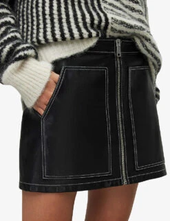 AllSaints Cleo Zip-front Leather Mini Skirt 9 AllSaints Cleo Zip-front Leather Mini Skirt -Ted Bakee Fashion Shop R04133435 BLACK ALT04