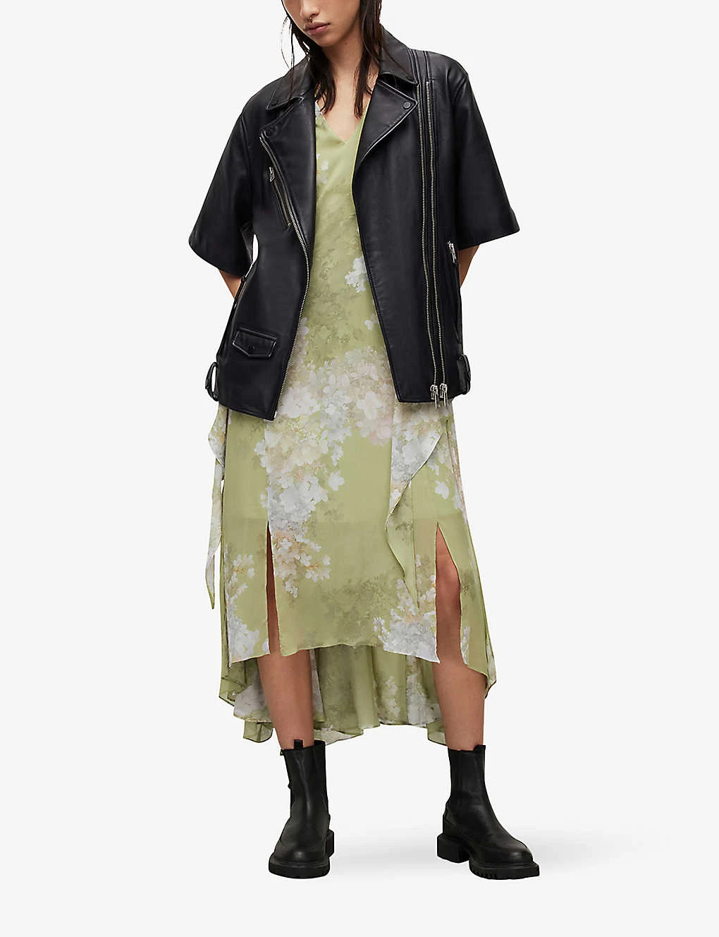 AllSaints Ripley Short-sleeve Leather Biker Jacket 2 AllSaints Ripley Short-sleeve Leather Biker Jacket - Image 2