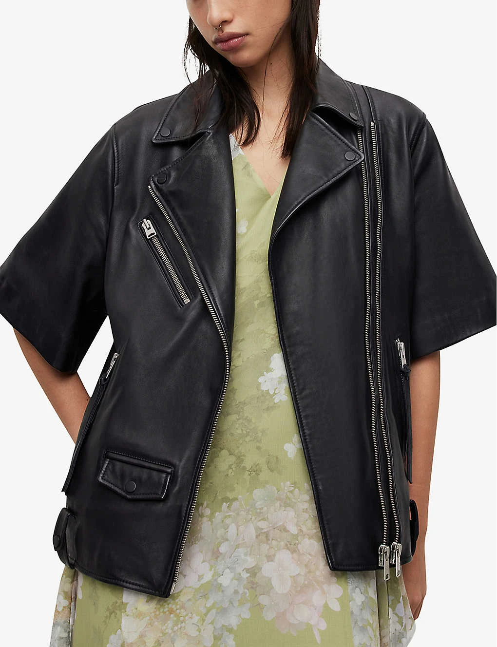 AllSaints Ripley Short-sleeve Leather Biker Jacket 3 AllSaints Ripley Short-sleeve Leather Biker Jacket - Image 3