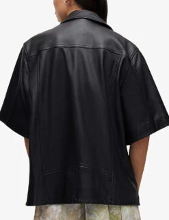 AllSaints Ripley Short-sleeve Leather Biker Jacket 8 AllSaints Ripley Short-sleeve Leather Biker Jacket -Ted Bakee Fashion Shop R04134037 BLACK ALT03