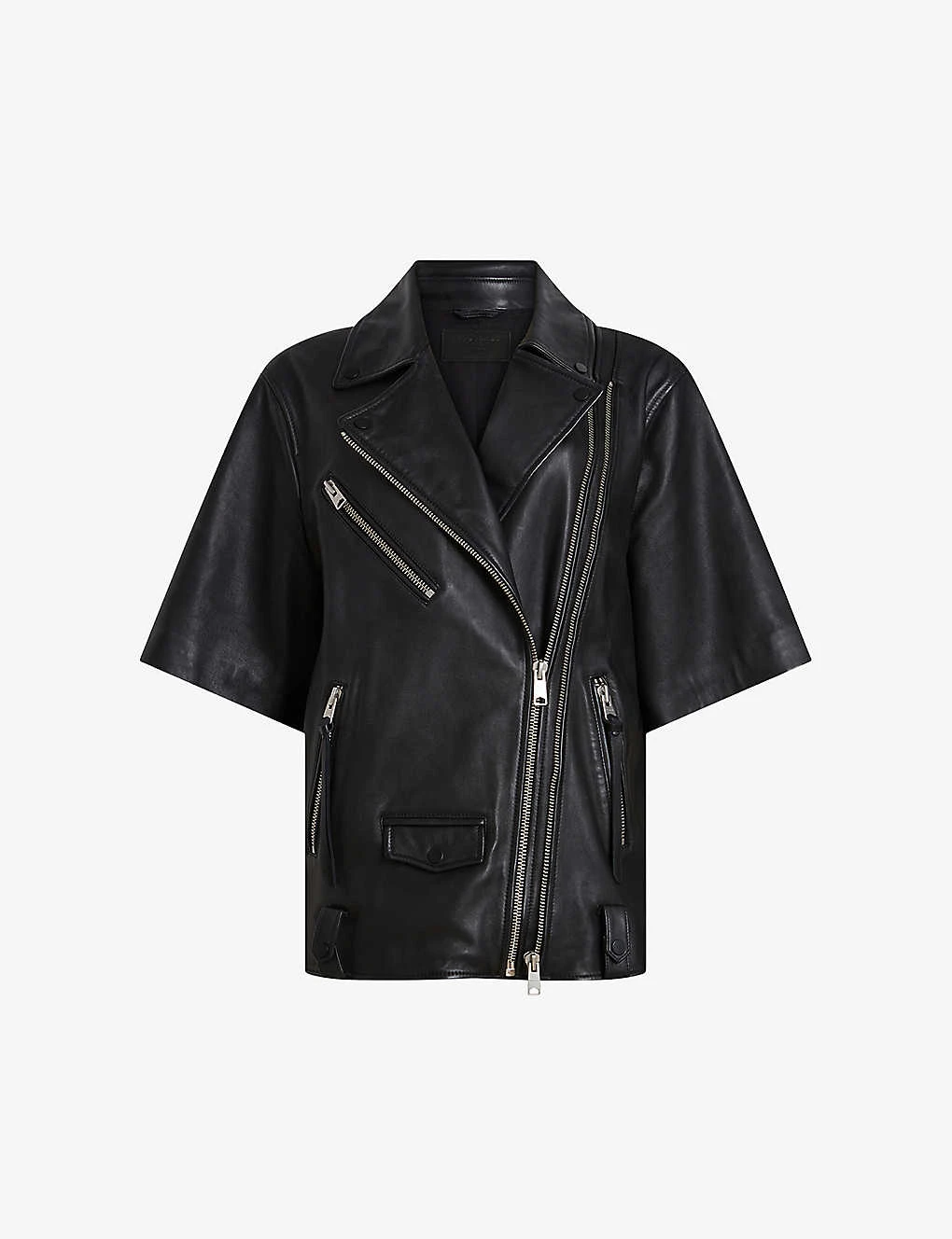 AllSaints Ripley Short-sleeve Leather Biker Jacket 1 AllSaints Ripley Short-sleeve Leather Biker Jacket