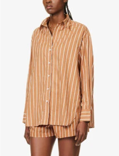 Faithfull The Brand Daija Striped Split-sides Cotton Shirt 7 Faithfull The Brand Daija Striped Split-sides Cotton Shirt -Ted Bakee Fashion Shop R04135574 ADIASTRIPEPRTHAZELNUT ALT02