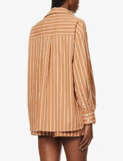 Faithfull The Brand Daija Striped Split-sides Cotton Shirt 8 Faithfull The Brand Daija Striped Split-sides Cotton Shirt -Ted Bakee Fashion Shop R04135574 ADIASTRIPEPRTHAZELNUT ALT03