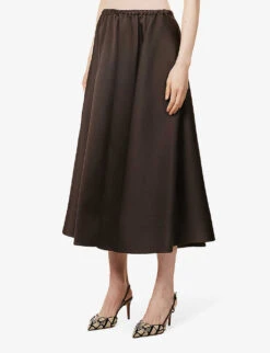 Valentino High-waist Silk Midi Skirt 7 Valentino High-waist Silk Midi Skirt -Ted Bakee Fashion Shop R04135616 EBANO ALT02