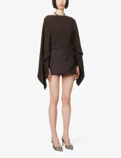 Valentino Open-back Skirt-overlay Silk Playsuit -Ted Bakee Fashion Shop R04135629 EBANO ALT02