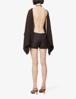 Valentino Open-back Skirt-overlay Silk Playsuit -Ted Bakee Fashion Shop R04135629 EBANO ALT03