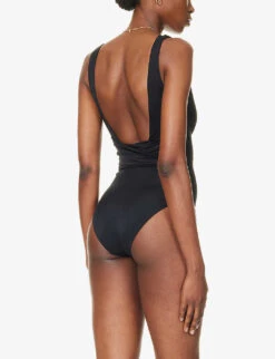 Zimmermann Raie Plunge-neck Ruched Swimsuit -Ted Bakee Fashion Shop R04136568 NOIR ALT03