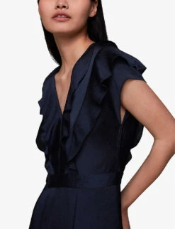 Whistles Adeline Ruffle Recycled Polyester Jumpsuit 9 Whistles Adeline Ruffle Recycled Polyester Jumpsuit -Ted Bakee Fashion Shop R04137013 NAVY ALT04