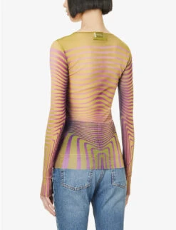 Jean Paul Gaultier Flower Trompe L'Oeil Graphic-print Mesh Top 9 Jean Paul Gaultier Flower Trompe L'Oeil Graphic-print Mesh Top -Ted Bakee Fashion Shop R04137652 GREENBLACK ALT03