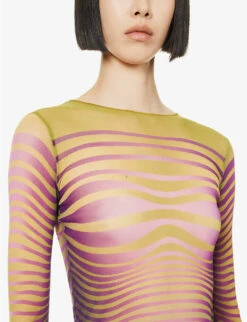 Jean Paul Gaultier Flower Trompe L'Oeil Graphic-print Mesh Top 10 Jean Paul Gaultier Flower Trompe L'Oeil Graphic-print Mesh Top -Ted Bakee Fashion Shop R04137652 GREENBLACK ALT04
