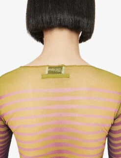 Jean Paul Gaultier Flower Trompe L'Oeil Graphic-print Mesh Top 11 Jean Paul Gaultier Flower Trompe L'Oeil Graphic-print Mesh Top -Ted Bakee Fashion Shop R04137652 GREENBLACK ALT05