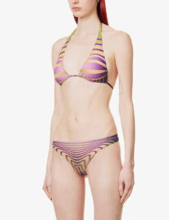Jean Paul Gaultier Abstract-print Halterneck Bikini Top -Ted Bakee Fashion Shop R04137661 GREENPURPLE ALT02