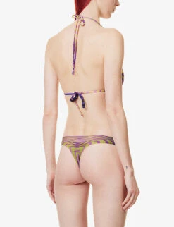 Jean Paul Gaultier Abstract-print Halterneck Bikini Top -Ted Bakee Fashion Shop R04137661 GREENPURPLE ALT03