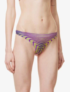 Jean Paul Gaultier Abstract-print Low-rise Bikini Bottoms 7 Jean Paul Gaultier Abstract-print Low-rise Bikini Bottoms -Ted Bakee Fashion Shop R04137662 GREENPURPLE ALT02