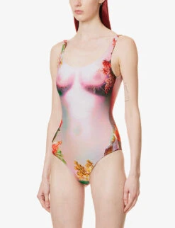 Jean Paul Gaultier Floral-print Fitted Swimsuit 7 Jean Paul Gaultier Floral-print Fitted Swimsuit -Ted Bakee Fashion Shop R04137664 PINKYELLOW ALT02