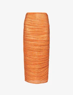 SELF PORTRAIT Crystal-embellished Slim-fit Stretch-woven Midi Skirt