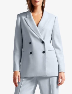 Ted Baker Hildia Peak-lapel Double-breasted Woven Jacket -Ted Bakee Fashion Shop R04139115 BABYBLUE ALT02