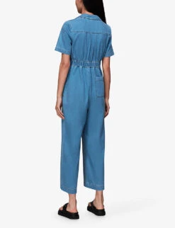 Whistles Ciara Open-collar Elasticated-back Cotton Jumpsuit -Ted Bakee Fashion Shop R04140094 BLUE ALT03