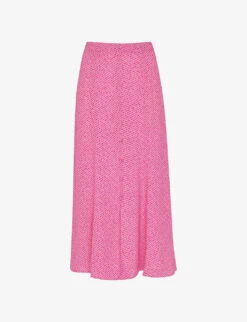 Whistles Diagonal-fleck Button-down Woven Midi Skirt