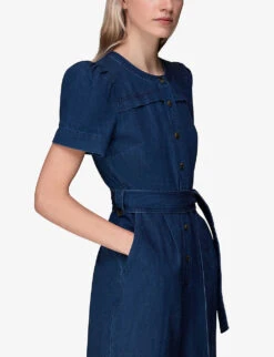 Whistles Alana Belted Denim Cotton Jumpsuit -Ted Bakee Fashion Shop R04140096 BLUE ALT02