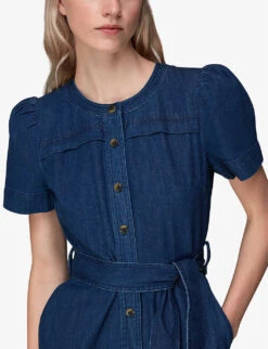 Whistles Alana Belted Denim Cotton Jumpsuit -Ted Bakee Fashion Shop R04140096 BLUE ALT04
