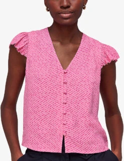 Whistles Graphic-print Ruffled-sleeve Woven Top -Ted Bakee Fashion Shop R04140108 MULTICOLOURED ALT02