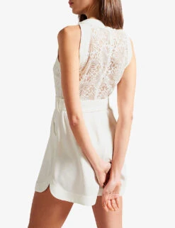 Ted Baker Finliee Floral-embroidered Belted Woven Playsuit -Ted Bakee Fashion Shop R04140119 WHITE ALT03