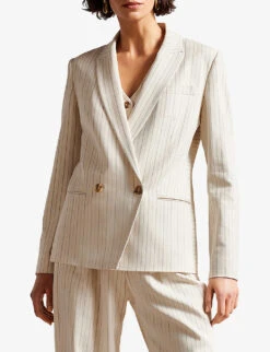 Ted Baker Double-breasted Pinstripe Stretch-woven Blazer 6 Ted Baker Double-breasted Pinstripe Stretch-woven Blazer -Ted Bakee Fashion Shop R04141714 CREAM ALT02