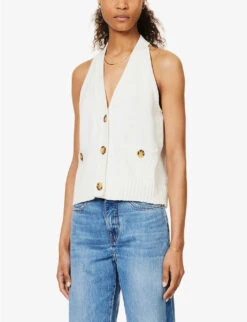 ME AND EM V-neck Cotton And Cashmere Vest -Ted Bakee Fashion Shop R04141827 SOFTWHITE ALT02