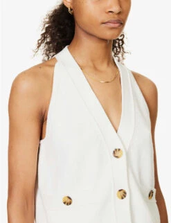 ME AND EM V-neck Cotton And Cashmere Vest -Ted Bakee Fashion Shop R04141827 SOFTWHITE ALT04