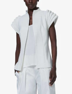 Tubular-detail High-neck Relaxed-fit Woven Vest 6 Tubular-detail High-neck Relaxed-fit Woven Vest -Ted Bakee Fashion Shop R04141929 OFFWHITE ALT02