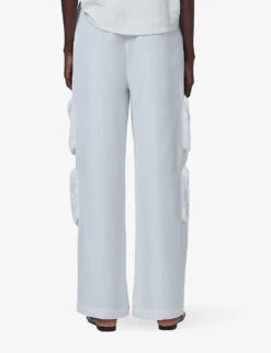 Patch-pocket Belted Wide-leg Woven Cargo Trousers -Ted Bakee Fashion Shop R04141977 OFFWHITE ALT03