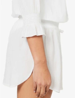 V-neck Flared-cuffs Organic-cotton Tunic -Ted Bakee Fashion Shop R04142198 WHTWHT ALT04