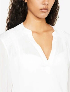 V-neck Flared-cuffs Organic-cotton Tunic -Ted Bakee Fashion Shop R04142198 WHTWHT ALT05