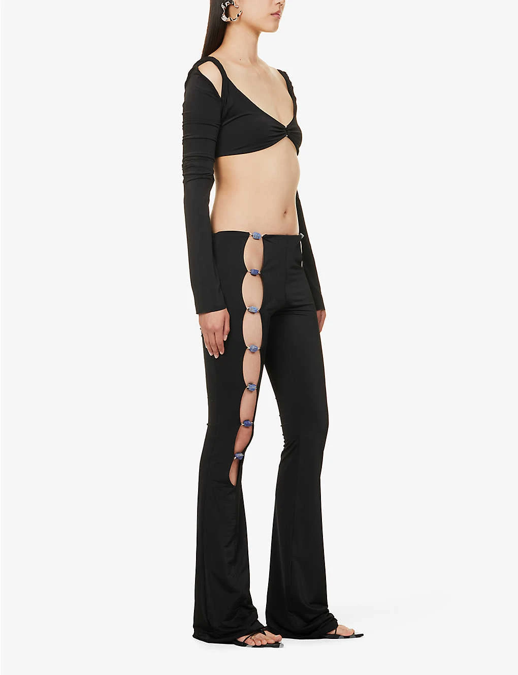 Healing Cutout-panel Low-rise Flared-leg Stretch-woven Trousers 2 Healing Cutout-panel Low-rise Flared-leg Stretch-woven Trousers - Image 2