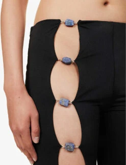 Healing Cutout-panel Low-rise Flared-leg Stretch-woven Trousers 9 Healing Cutout-panel Low-rise Flared-leg Stretch-woven Trousers -Ted Bakee Fashion Shop R04142484 BLACK ALT04