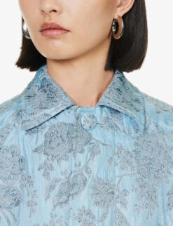 Whirlwind Floral-embossed Woven Coat -Ted Bakee Fashion Shop R04144930 BLUE ALT04