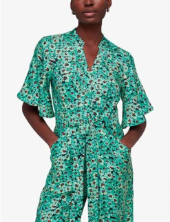 Whistles Floral-print Flutter-sleeve Woven Jumpsuit 7 Whistles Floral-print Flutter-sleeve Woven Jumpsuit -Ted Bakee Fashion Shop R04145317 MULTICOLOURED ALT02