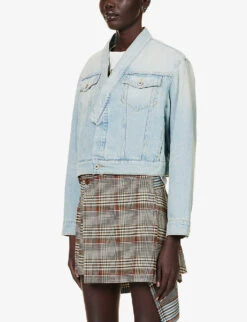 Kenzo Logo-appliqué Faded-wash Denim Jacket -Ted Bakee Fashion Shop R04145429 STONEBLUE ALT02