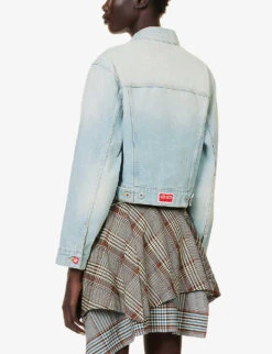 Kenzo Logo-appliqué Faded-wash Denim Jacket -Ted Bakee Fashion Shop R04145429 STONEBLUE ALT03